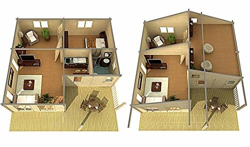 3D floor plan of a two-bedroom house with furniture layout.