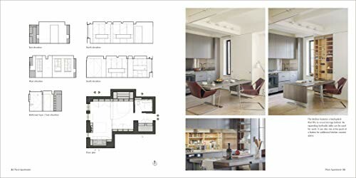 Architectural floor plan with interior design images.