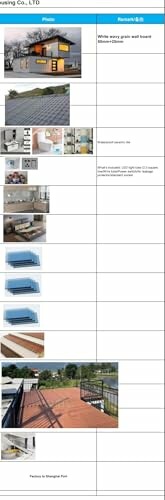 Catalog page showing various construction materials including wall panels, roofing, tiles, and railings.