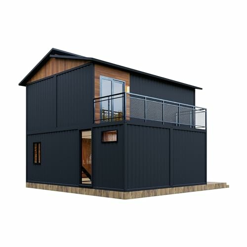 Modern black container home with balcony