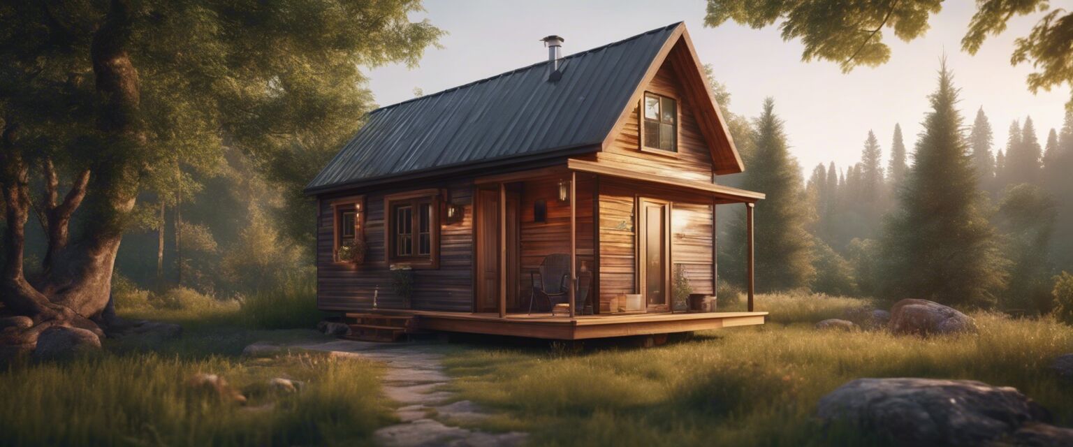 Tiny house cabin in summer setting